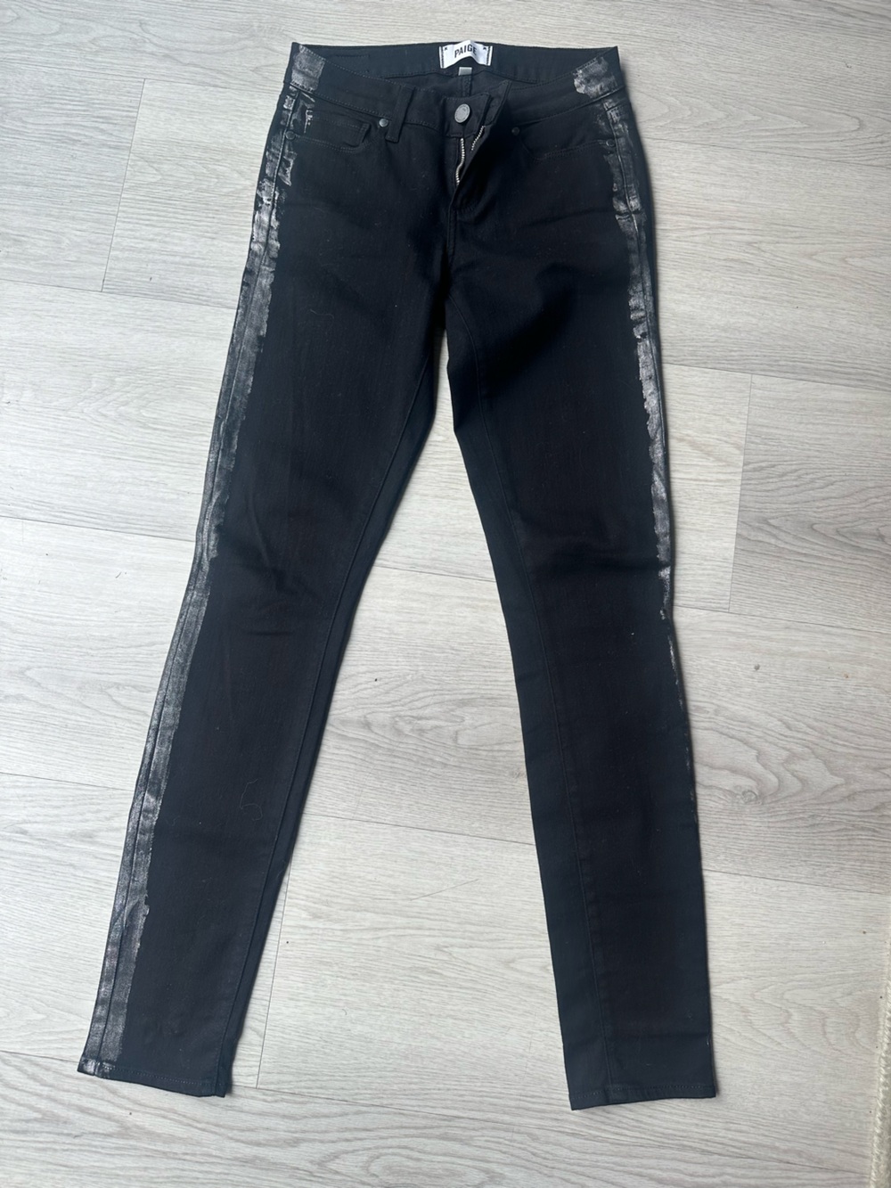 PAIGE Black Skinny Jeans with Metallic Side Stripe